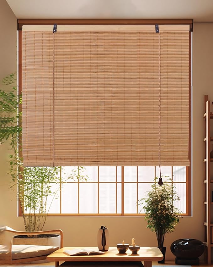 FoundGo Retro Bamboo Blinds 35" W x 64" H Bamboo Roman Shades Light Filtering