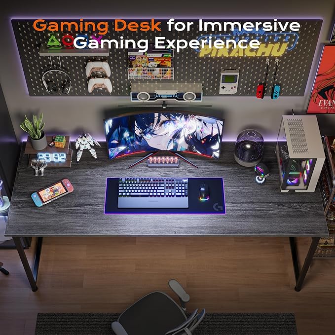 PRAISUN 55 X 24 Inch Computer Desk with Deeper Desktop, Gaming Office Writing Work Desk for Home Office, Study, Bedroom, Work from Home, Metal Frame, Grey