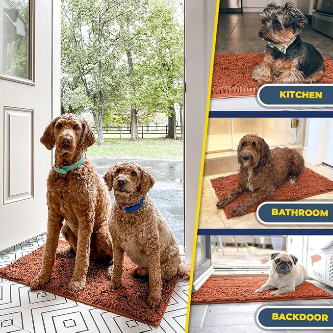 Muddy Mat® | Super Water Absorbent Door Mat Indoor, Microfiber Quick Dry Chenille Entryway Rug, Slip Resistant Front Door Mat, Indoor Mats for Entryway, Machine Washable Pet Rug, Orange 30"x19"