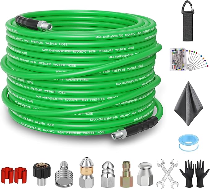 Sewer Jetter Kit for Pressure Washer 50FT – 5800PSI High-Pressure Drain Cleaner, M22 & 1/4'' NPT Universal Fit, Unclog Gutters & Sewer Lines, Durable Jetter Hose for Homeowners & DIYers