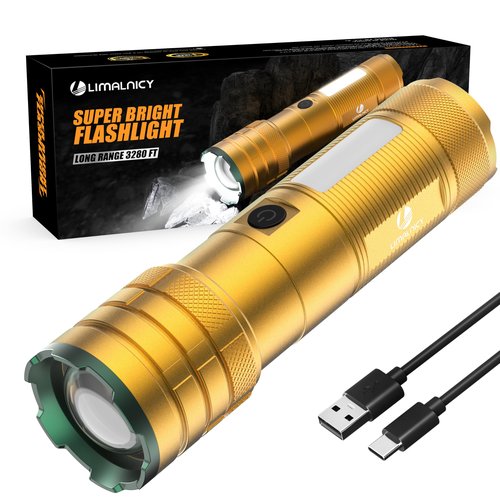 limalnicy Rechargeable Flashlights High Lumens 100,000 Long Lasting, 4 Modes with Side COB Light, Super Bright LED Flashlight USB C Input & Output, Powerful Strong Flash Light for Hiking Camping