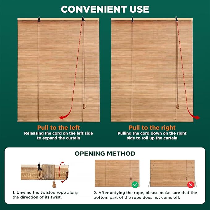 Bamboo Blinds for Interior Windows, Custom Roller Shades for Indoor Window and