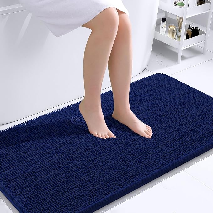 OLANLY Bathroom Rugs 40x24, Extra Soft Absorbent Chenille Bath Rugs, Rubber Backing Quick Dry, Machine Washable Bath Mats for Bathroom Floor, Tub and Shower, Home Decor Accessories, Navy
