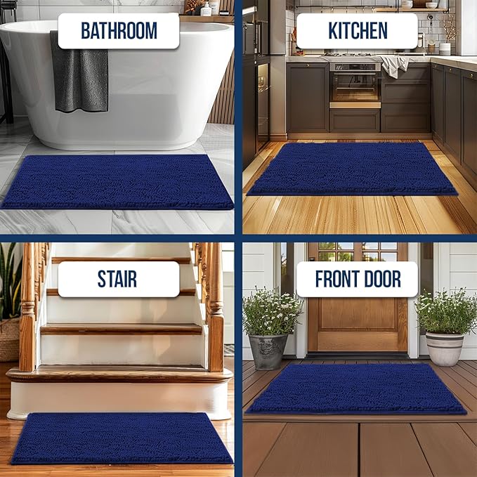 Muddy Mat Chenille Bathroom Rugs Quick Dry Microfiber Mats Non Slip Washable, Extra Thick, Soft and Highly Absorbent Bath Mats for Bathroom, Kitchen, and Shower Floor - Navy Blue XL 59"X35"