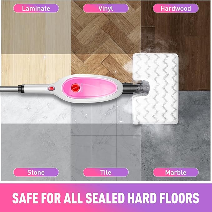 Steam Mop, Detachable Handheld Steam Cleaner with 10-in-1 Multipurpose Accessories, Two-sided Mop, Double Cleaning Area, Multi Surfaces Steamer for Wood Floor, Tile, Window, Clothes, Furniture & Grout