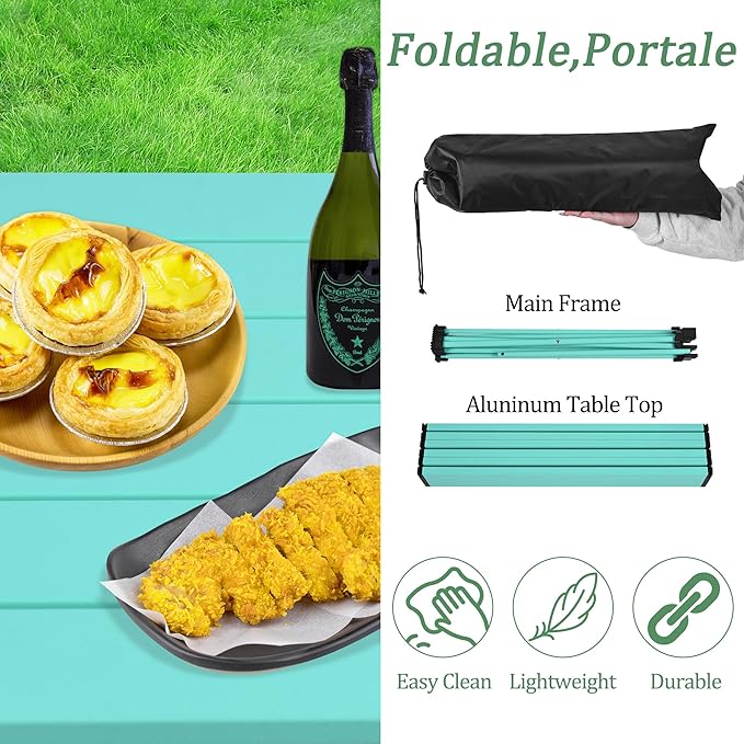 Grope Portable Camping Table with Aluminum Table Top, Folding Beach Table Easy to Carry, Prefect for Outdoor, Picnic, BBQ, Cooking, Festival, Beach, Home (Sky Blue-L)