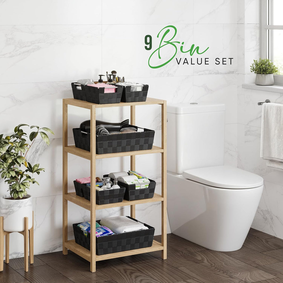 Baskets For Organizing Set Of 9 Black - Storage Baskets For Shelves - Perfect Closet Organizer Bins, Bathroom Basket, and Pantry Basket - Small Storage Bins For Shelves - Bin For Organization