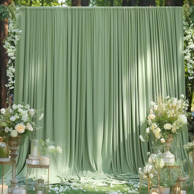 6 Panels Sage Green Backdrop Curtain for Parties Wrinkle Free Dark Green Photo Curtains Backdrop Drapes Fabric Decoration for Baby Shower Birthday Party Photography 30ft(W) x 10ft(H)