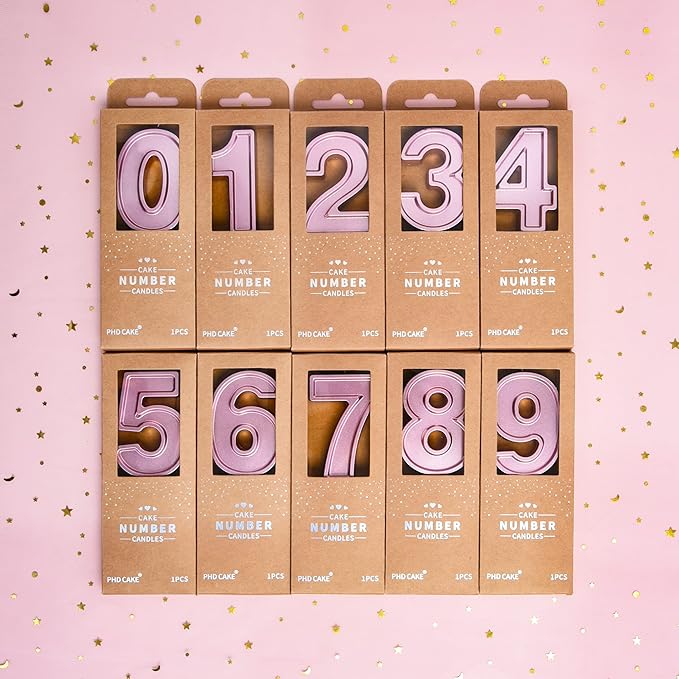 PHD CAKE 2.76 Inch Luxe Rose Gold 3 Number Birthday Candles, Rose Gold Number Candles, Cake Number Candles, Party Celebration