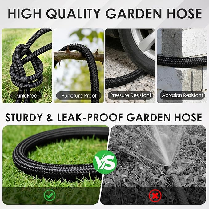 Garden Hose 75 FT, Non-Expanding Lightweight Water Hose with 10 Function Nozzle, Flexible, Kink Free, Wear-Resistant Fabric Leak Proof Garden Hoses for Outdoor, Yard, Lawn, Car, Marine, RV, Pet Bath