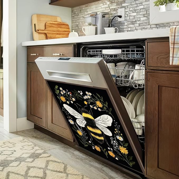 Bee Large Dishwasher Magnet Magnetic Cover 23x26 inch Bee Dishwasher Magnet Decoration Flower Refrigerator Sticker Farmhouse Kitchen Home Appliance Decorative Washer Kitchen Decor