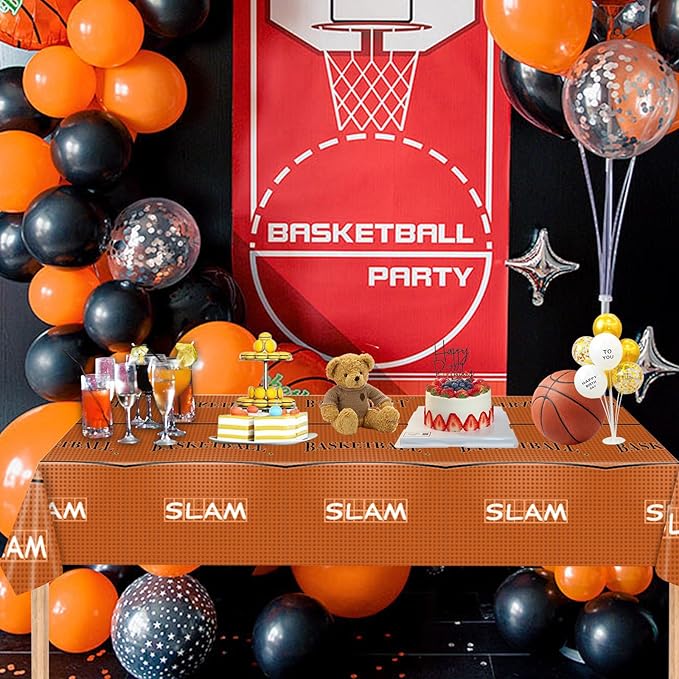 2 Packs Basketball Tablecloth Plastic 54 X 108Inch, Basketball Party Decorations Table Cloth Disposable Rectangle Sports Ball Table Cover for Birthday Party Supplies