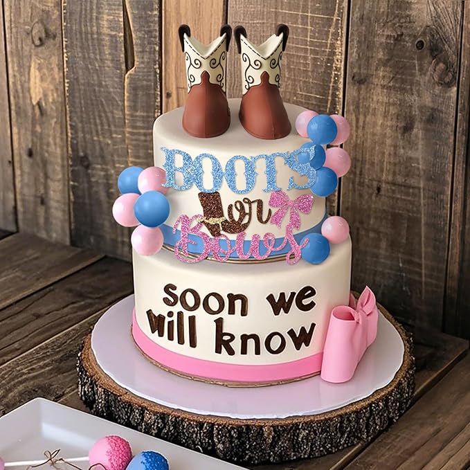 Boots or Bows Gender Reveal Cake Decorations Boy or Girl Gender Reveal Theme Cake Decorations Baby Shower Boys Or Girls Party Supplies