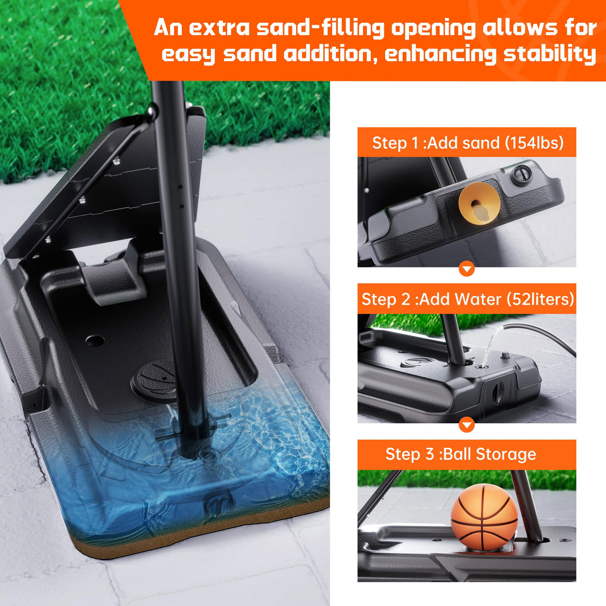 Feelwin Portable Basketball Hoop for Backyard Driveway, Adjustable Outdoor Basketball Goal with Stable Base and Shatterproof Backboard for Youth and Adults