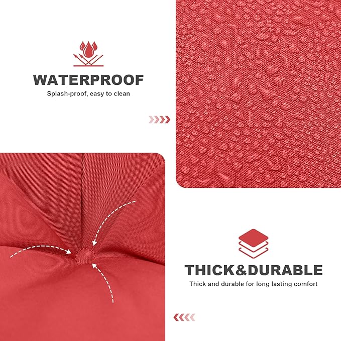 Porch Swing Cushions,Outdoor Cushions 3 Seater Replacement with Backrest, Waterproof Thickened Bench Cushion with Ties for Porch, Patio,Outdoor, Backyard and Garden (Red 47 * 40 in)