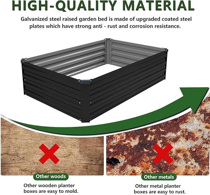 4×3×1FT(2PCS) Galvanized Raised Garden Bed Kit Metal Planter Boxes,Large Raised Garden Bed for Planting Vegetables,Flowers,Herbs -Black