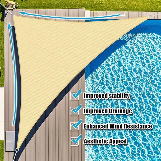 Amagenix Sun Shade Sail 24'X24'X24'Curved Edge Outdoor Shade Canopy Beige Breathable 95% UV Block Shade Cloth for Patio Garden Backyard (We Make Custom Size)