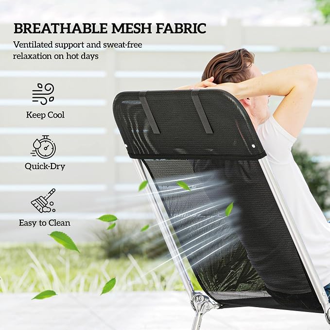 Outsunny Folding Chaise Lounge Chair, Reclining Back, Black | Sun Tanning Chair for Outside, Breathable Mesh Seat, Headrest, Pool, Beach, Yard, Patio