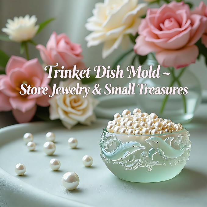 1Pc Dolphin Jar Silicone Mold, 3D Ocean Wave Bowl Resin Mold for Epoxy Casting Succulent Planters, Concrete, Clay, Candle Holders, Storage Box, Trinket Dishes DIY Home Decor Handmade Gifts