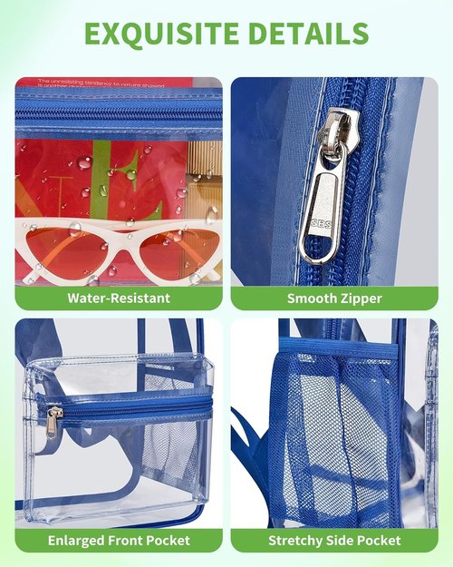 MAY TREE Clear Backpack - Ideal for Stadium Events | Compact 12x11x6 Inches - Blue Color