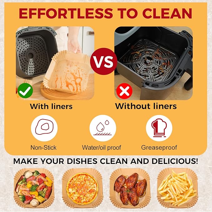 Air Fryer Liners Disposable - 500Pcs 8In Square Parchment Paper for Air Fryer Non-Stick Airfryer Basket Liners for Steamer Microwave Oven