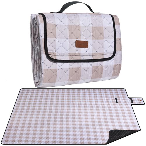 Extra Large Picnic Blanket 80''x 60'' Picnic Mat Waterproof Sand Proof Foldable for Beach, 5-Layer Outdoor Blanket for 6 to 8 Adults,Camping Lawn Hiking Travel Park Music Festival Wedding Mats(Brown)