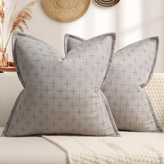 Pillow Covers 24x24 Set of 2 Soft Polyester Textured Pillow Covers with Stylish Flange Edge Cozy Farmhouse Throw Pillows for Couch Bed Sofa Living Room