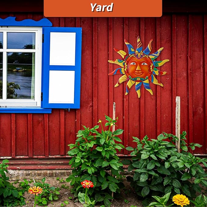 VEWOGARDEN 13" Metal Sun Wall Art Decor Hanging for Indoor Outdoor Home Garden Christmas Gifts Colorful Sun Face Sculptures & Statues Yellow