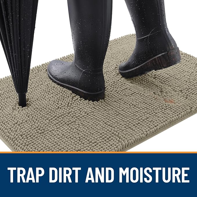 OLANLY Dog Door Mat for Muddy Paws 34x21, Absorbs Moisture and Dirt, Absorbent Non-Slip Washable Doormat, Quick Dry Chenille Mud Mat, Entry Indoor Entryway Carpet for Inside Floor, Warm Taupe