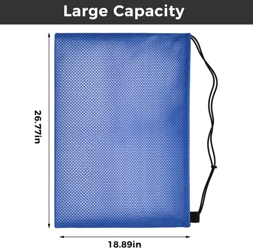 4Pcs Mesh Gear Bag - Large 19" x 27" Snorkel & Swim Backpack | Durable Polyester for Beach & Sports (Black & Blue)