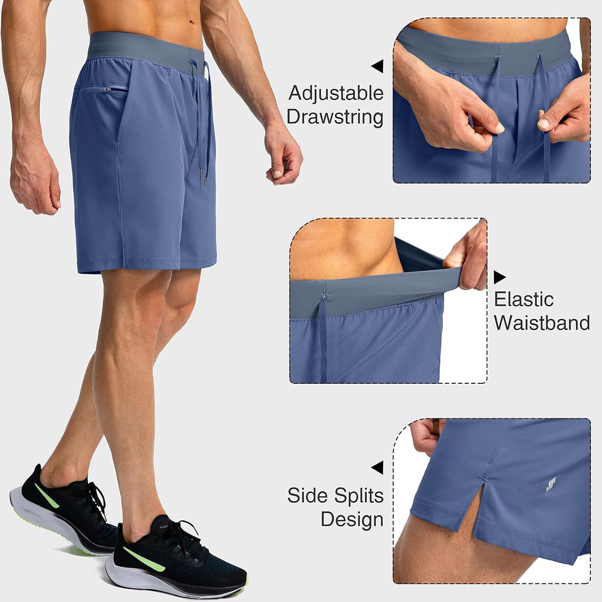 Soothfeel Men's Running Shorts - Lightweight Quick-Dry Athletic Shorts with Zipper Pockets | 9"/7"/5" Sizes