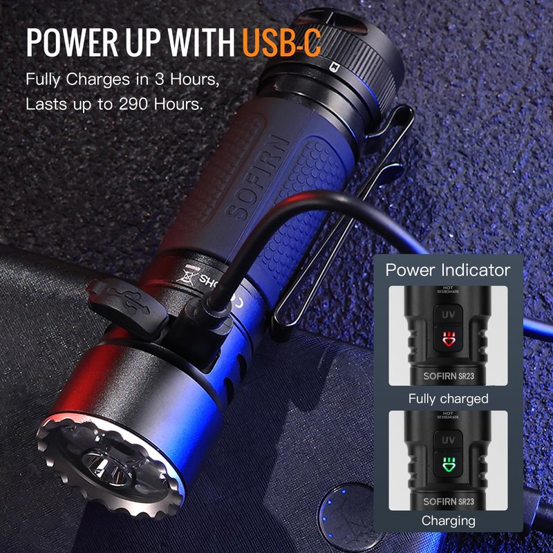 sofirn SR23 3300 Lumens EDC Flashlight USB C Rechargeable, Bright LED Flashlight with UV Light, High Lumens Portable Handheld Dual Sources Pocket Light for Outdoor, Checking, Working, Emergency