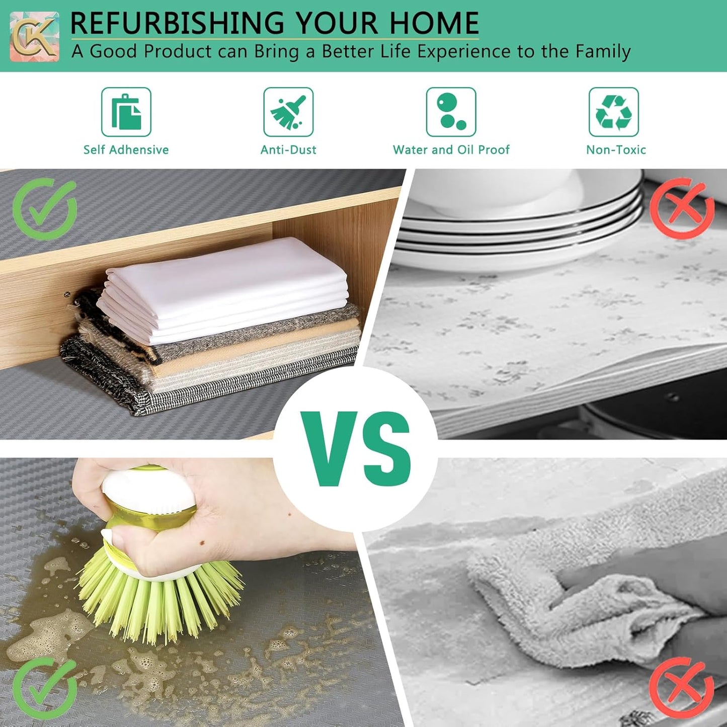 Self-Adhesive Shelf Liner Kitchen Liner, Waterproof Backed Paper Easy Peel and Stick Contact Liner Without Residue for Decor Your Desk Surface, Kitchen Countertops (Silver, 23.6 x 236.2 inches)