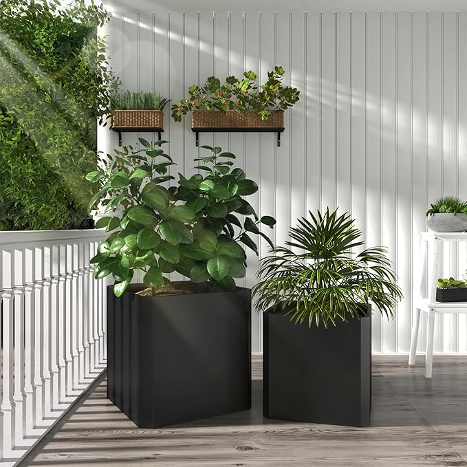 Steel Planter Box-24"x24"x24"-Large Square Planter Box-Outdoor Indoor-Cube Steel Planter Heavy Duty Black Metal Planter Box Commercial Residential for Home Garden Porch Hotel Patio