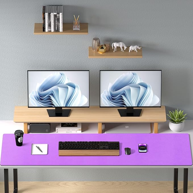 Aothia Faux Leather Desk Mat – Large Mouse Pad, Non-Slip PU Leather Blotter, Waterproof Writing Surface for Office and Home (Iris Violet, 47.2" x 23.6")
