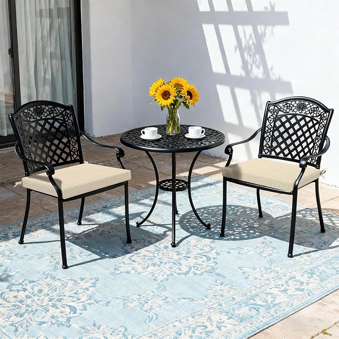 LVTXIII Outdoor Chair Cushions 19"x19"x2" Pack of 2, Water-Repellent Square Corner Memory Foam Seat Cushions with Ties for Garden Patio Furniture, Strip Beige
