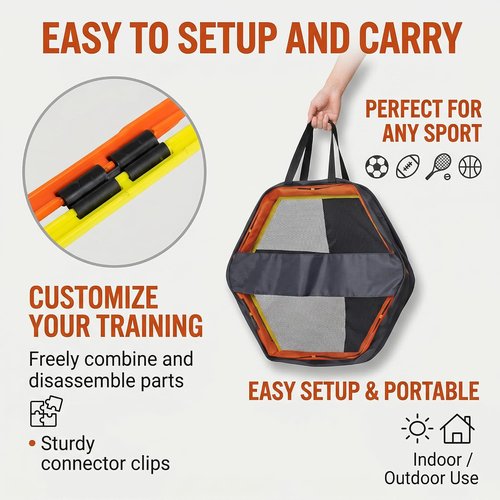 Japard Hex Agility Rings - Speed Training & Footwork Drills with Carrying Bag | Durable & Lightweight