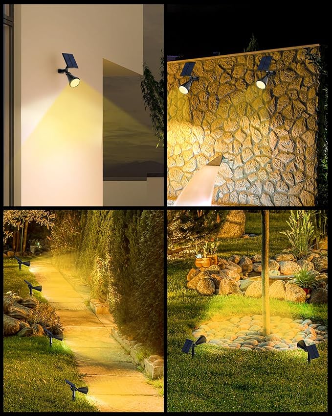 Solar Spot Lights Outdoor, 8 Pack Outdoor Solar Lights for Yard, 4 Lighting Mode Solar Landscape Spotlights with Auto On/Off, 2-in-1 Waterproof Wall Lights for Garden, Walkway (Warm White)