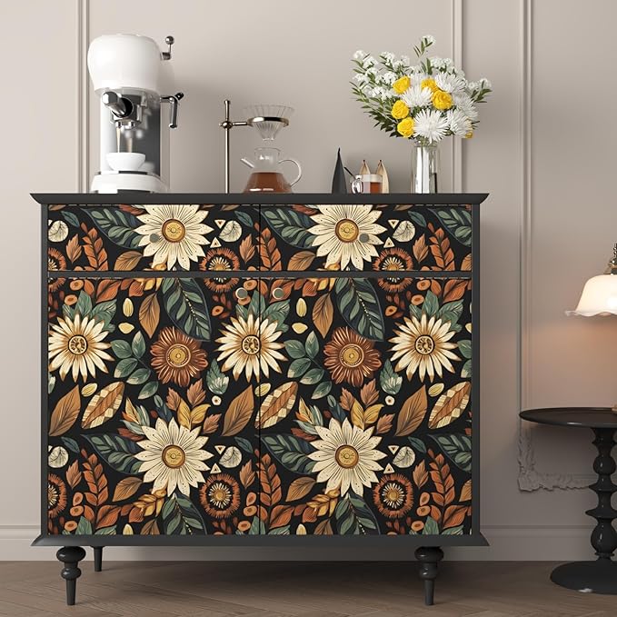 Vintage Boho Wallpaper Peel and Stick, Retro Flower Botanical Wall Paper Self