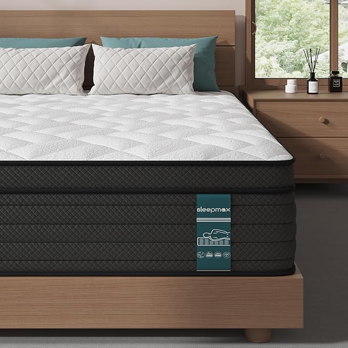 Sleepmax Full Mattress 14 Inch - Deep Sleep Hybrid Mattress Pain Relief - Bed in a Box Extra Lumbar & Hip Support - Fiberglass-Free, CertiPUR-US Certified, 365-Night Trial