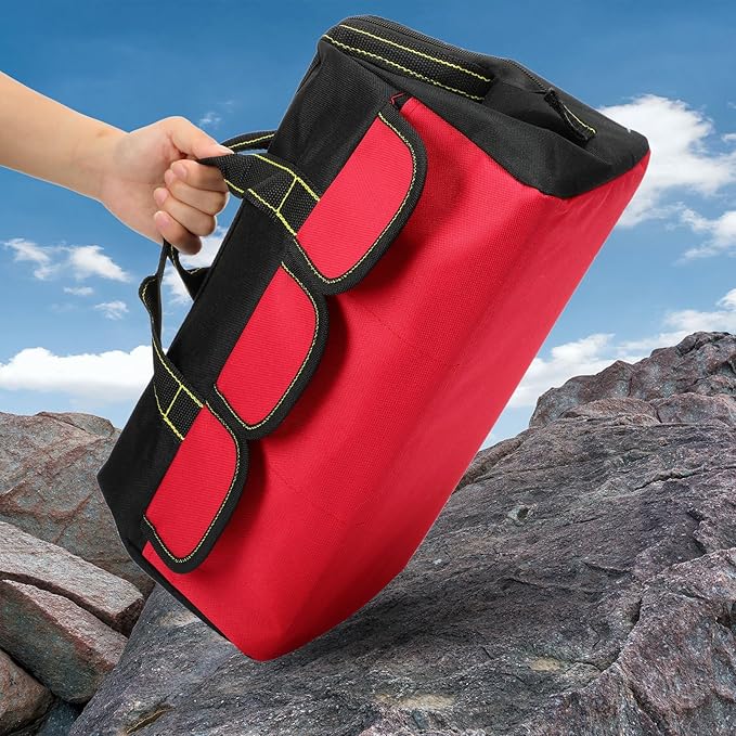 Sanwuta 3 Pack Tool Bag for Men with Waterproof Hard Bottom, Heavy Duty Tool Bag Wide Mouth Tote for Various Instrument, Electrician Carpenter Mechanic(Black Red, Blue, Yellow,16 Inch,Classic)