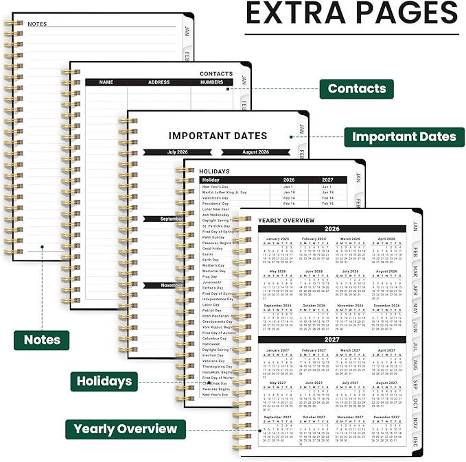 2026 Planner, Weekly and Monthly Planner for Women, Jan 2026 - Dec 2026 Pretty 2026 Calendar Planner with Monthly Tabs, Inner Pocket, Spiral Binding, Perfect for Office Home School - 6.3" x 8.5", Abundant Floral