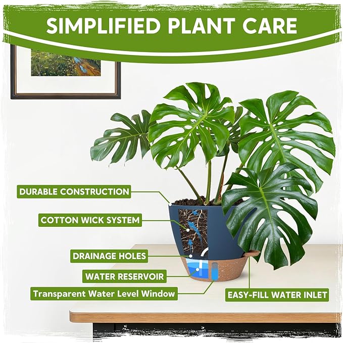Self-Watering Pots for Indoor Plants with Visible Water Window,5/6/6.5/8/10 Inch Outdoor Flower Pots with Drainage Holes & Reservoir for Patio, Home Decor (Blue)