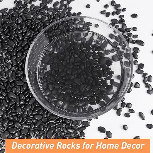 Pulovin 5 lbs Black Pebbles for Indoor Plants, Succulent, Bamboo, Vase, 3/8" Plant Rocks for Pots Indoor, Small River Rocks Decorative Pea Gravel, Highly Polished