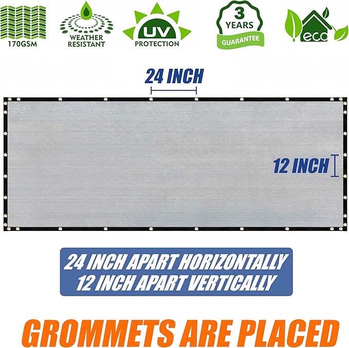 Amgo Custom Made 3' x 195' Grey Balcony Privacy Screen, Apartment Porch Railing Patio Fence Windscreen Fabric Cloth, Heavy Duty, Commercial and Residential, 90% Blockage (We Customize)