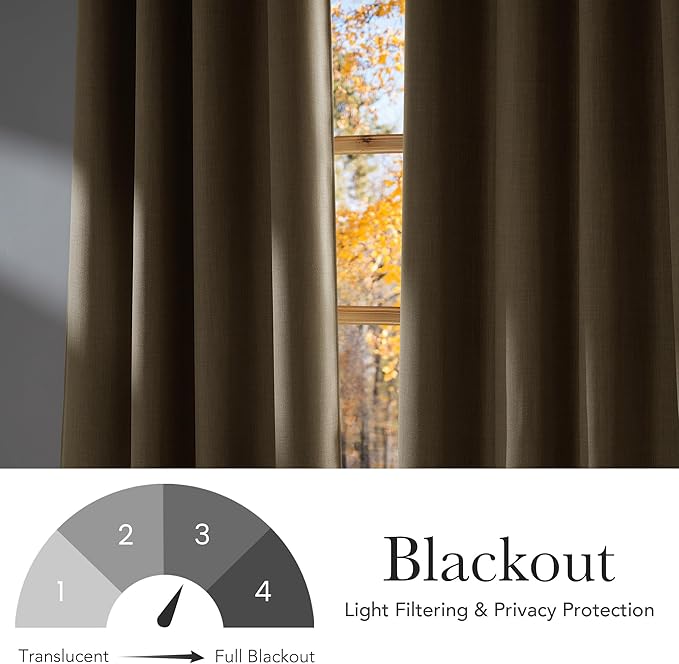 NICETOWN Oatmeal Faux Linen Room Darkening Rod Pocket Curtains 63 inch Length