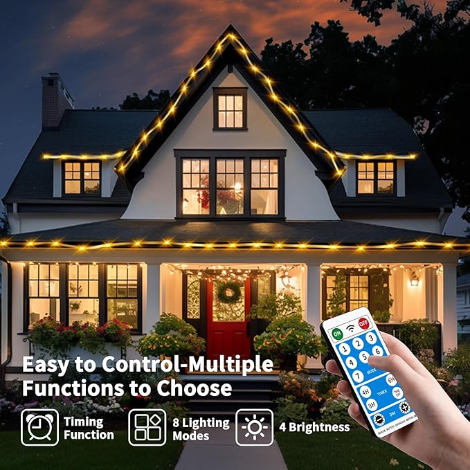 LairtPOW 98FT Waterproof 300LEDs Solar Rope Lights, Type C Charging, Remote-Controlled, for Outdoor Pathway Pool Patio Party Garden Yard Palm Tree Holidays (Brighter - Warm White)