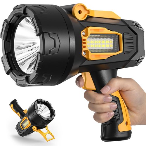 LBE Rechargeable Spotlight, Super Bright 90,000 Lumens Led Flashlight Handheld Spot Lights Outdoor with Cob Light, 10000ɱAh Long Lasting Large Spotlight for Hunting Boating Camping