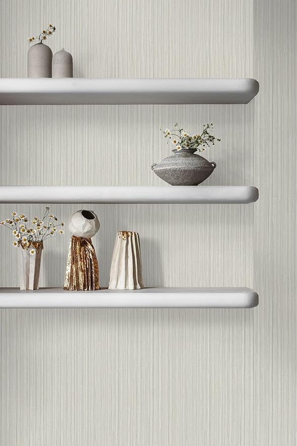 TANONE Beige Grasscloth Peel and Stick Textured Wallpaper 17.7'' x 118''