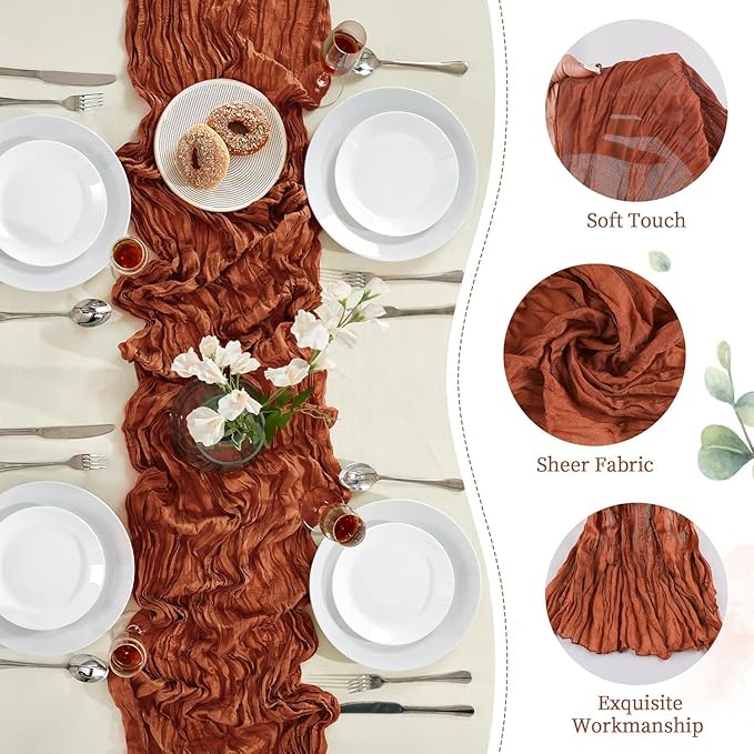 6 Pack Terracotta Cheesecloth Table Runner 10FT Long Boho Gauze Table Runner Rustic Sheer Runner for Wedding Bridal Baby Shower Birthday Party Table Decor Fall Thanksgiving Christmas Decor